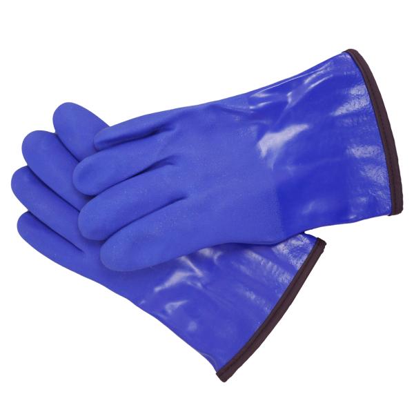 Blue PVC Winter Work Chemical Gloves Warm Fleece Liner Textured Grip 30cm Safety Gloves
