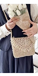Straw Tote Bag for Women Handwoven Cotton Straw Shoulder Bag Crochet Tassel Beach Bohemian Purse for Women
