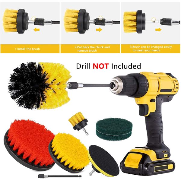 8pcs Drill Cleaning Brush Set Scrubber 3.5in Cleaning Bathroom