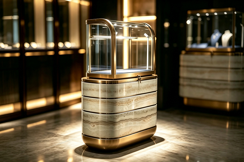 Arched Glass Onyx Texture Lockable Jewelry Display Counter for Luxury Boutiques