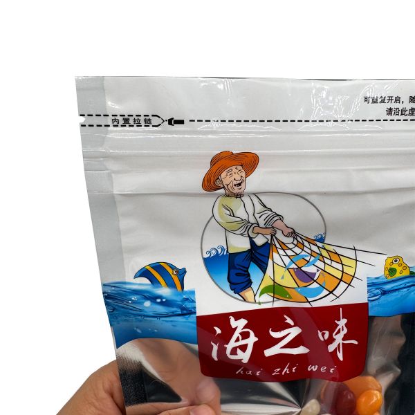 One Side Silver One Side Transparent Custom Printed Mylar Pouches With Ziplock Window For Seafood Fishing Lure Packaging