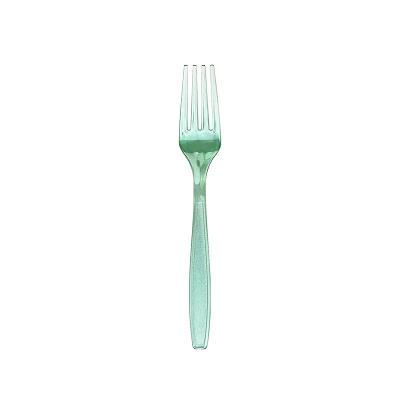 100pcs/box Heavy Duty Disposable Forks Clear Green Plastic Silverware for Production