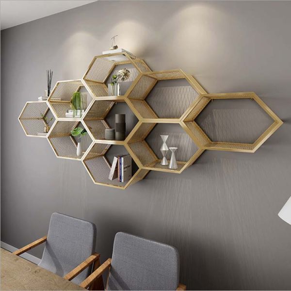 Contemporary Design Style Metal Hexagon Wall Shelf for Wall Mount Storage