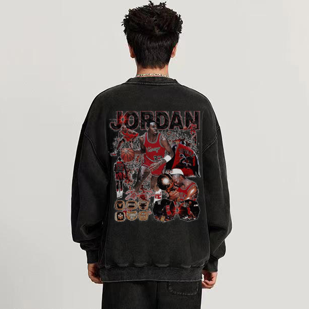 Mens Oversized Crewneck Sweatshirt DTG Printing Logo Acid Wash Distressed