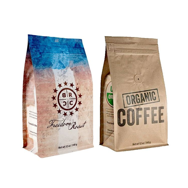 Custom Kraft Paper Coffee Bag Biodegradable Flat Bottom Coffee Bag Print logo Recyclable Bolsas De Cafe Ground Coffee Bean Bag