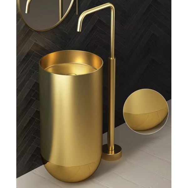 SUS304 Free Standing Bathroom Basins , Brushed Finish Modern Round Pedestal Sink