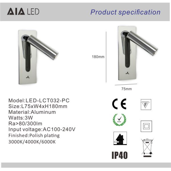 Adjustable stainless steel flexible LED headboard reading light modern aluminum hotel bedside wall light bed wall lamp