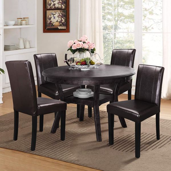 Urban Style High Back Leather Dining Chairs With Solid Wood Legs Chair