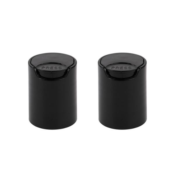 Black 24/415 Disc Top Caps Press Type PP Cosmetic Bottle Caps For Lotion Packaging