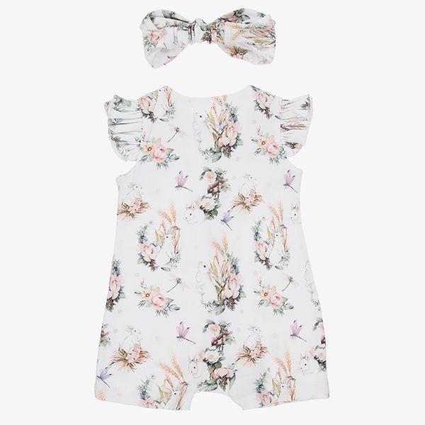 2pcs Sets Baby Cute Casual Summer Breathable Allover Flower Printed Falbala Sleeve Baby Jumpsuit
