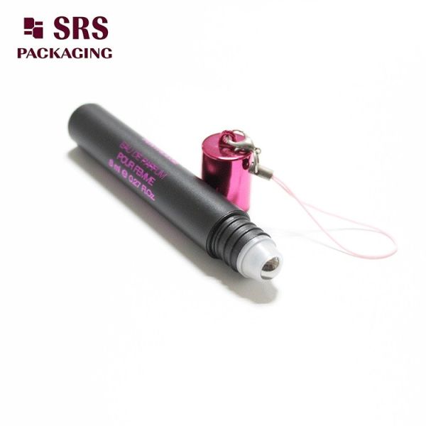 SRS Empty Cosmetic Plastic Roller Ball Bottles Black Color 8ml With Hook