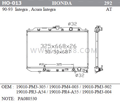 90-93 19010-PM3-305 Honda Integra Radiator 19010-PM4-003 19010-PM3-902