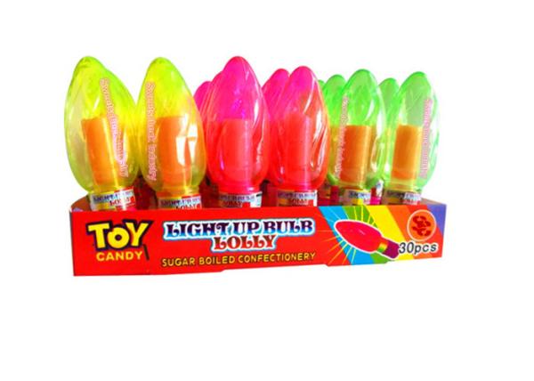 Kids Light Up Candy Confectionery Bulb Shape Lollipop Strawberry Flavor