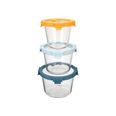 700ml To 1800ml Vented Glass Lid Container Round Glass Food Storage Containers