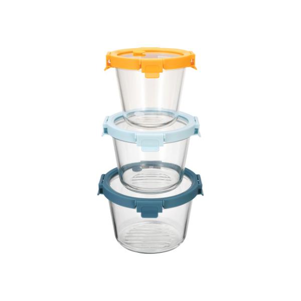 700ml To 1800ml Vented Glass Lid Container Round Glass Food Storage Containers