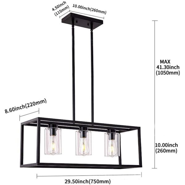 American rectangular wrought iron chandelier dining room kitchen bar glass lighting(WH-CI-160)