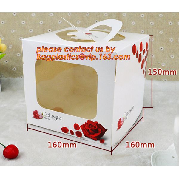 Custom artpaper handle cake box with PVC window, Sweet cake box with handle, cake box with window