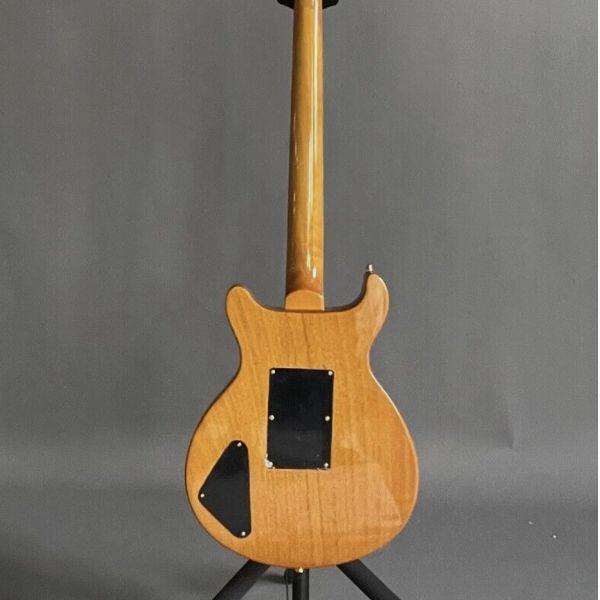 Custom Yellow Santana Retro Electric Guitar Flamed Maple Top Veneer HH Pickups Tremolo