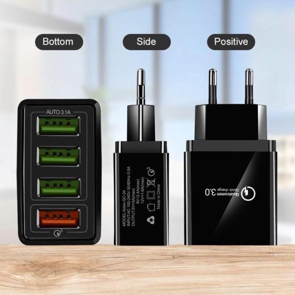 Multi Port Travel 18w Fast Charger Lightweight Qualcommn 3.0 4 Ports USB Charger