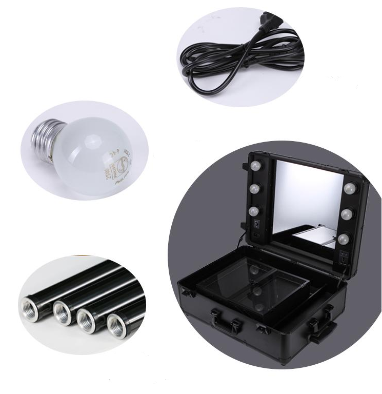 Professional Rolling Makeup Organizer With Mirror And Lights For Makeup Goods