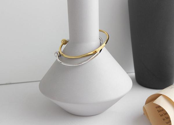 Lanciashow 925 Sterling Silver Cuff Bangle Bracelet Gold Plated Jewelry For Women