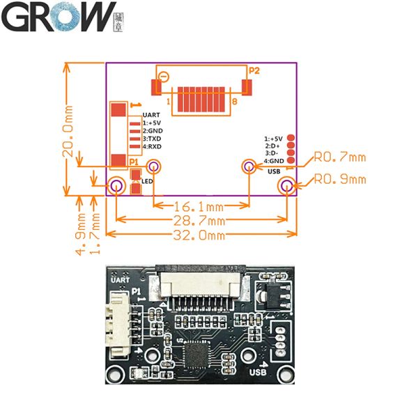 GROW R304A DC4.2-6V 208*288 пикселей Модуль сканера отпечатков пальцев Reader Free SDK с 1500 емкостью для Arduino Windows Android