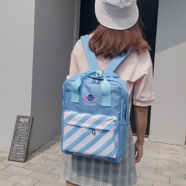 Korean embroidery star stripes handheld backpack personality of students schoolbag