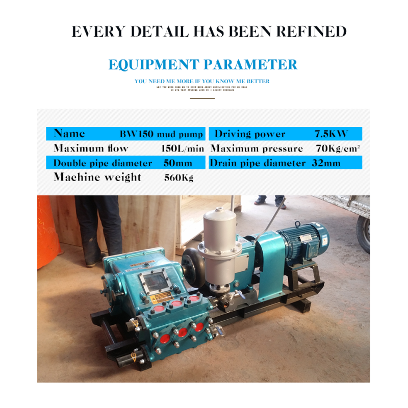 High Load Moment 560 kg Three Cylinder Reciprocating Single Acting Piston Pump Bw 150 Mud Pump