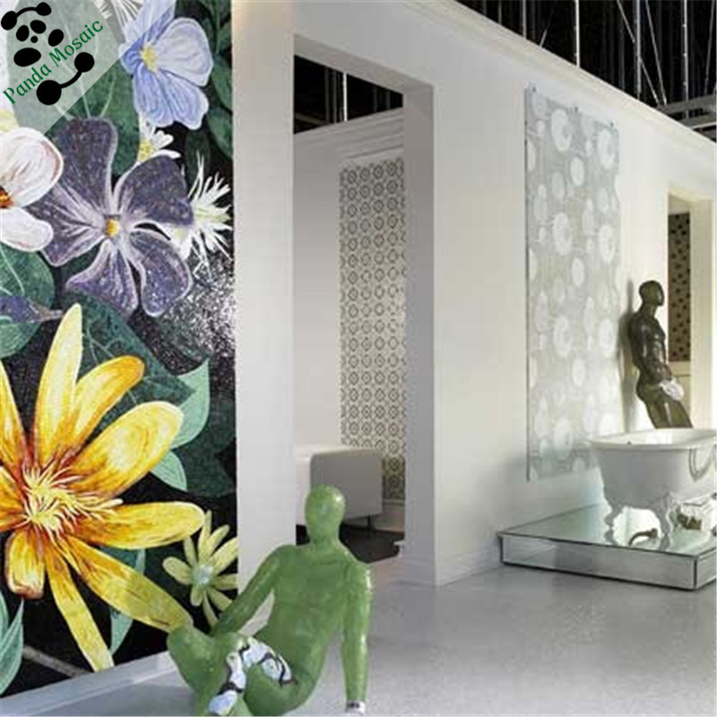 MB SMM08-B Glass Mosaic Art Wall Tile Handmade Tile Glass Painting Pictures Flower Mosaic Bedroom Mural