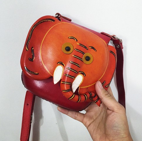 Leather messenger bag small forest animals Sen female retro cute bags