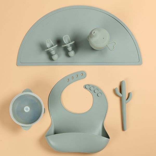 Silicone Baby 240 deg Suction Feeding Set With Plate Bowl Cutlery Placemat
