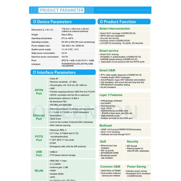 Huawei Hg8245 ONU Modem Fiber Optic 4ge 2 Pots Phone Ports Ftth Gpon Onu