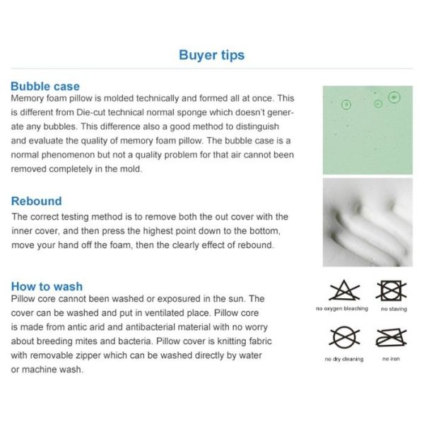 High Density Therapy Memory Foam Pillows with Aloes Additives Added / Cover Mite Proofing