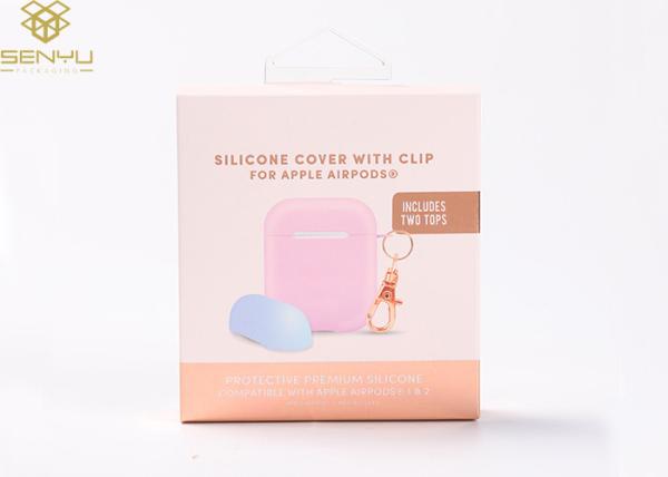 Pink 1500g Cardboard Earphone Packaging Box With Plastic Hook