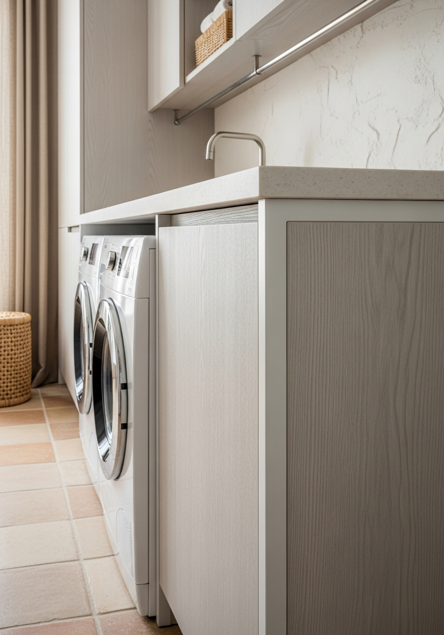 Whitewashed Ash Laundry Cabinet with Drying Rack in 304 Stainless Steel