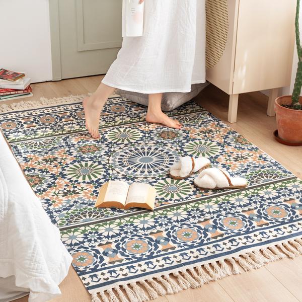 Y-Z Simple Linen Tassel Woven Cotton Mat Nordic Boho Style Turkish Living Room Home Floor Carpets and Rugs