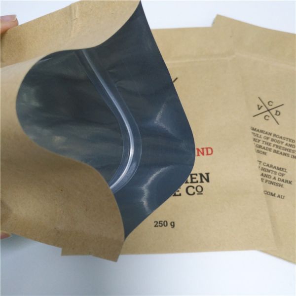 Kraft Brown Paper Snack Bag Packaging Stand Up Pouch Flat Bottom With Zipper