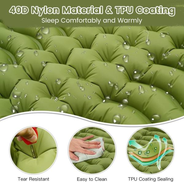 Double Sleeping Pad Camping, Camping Self Inflating 4 Extra-Thick Camping Pad 2 Person Pillow Built-in Foot Pump