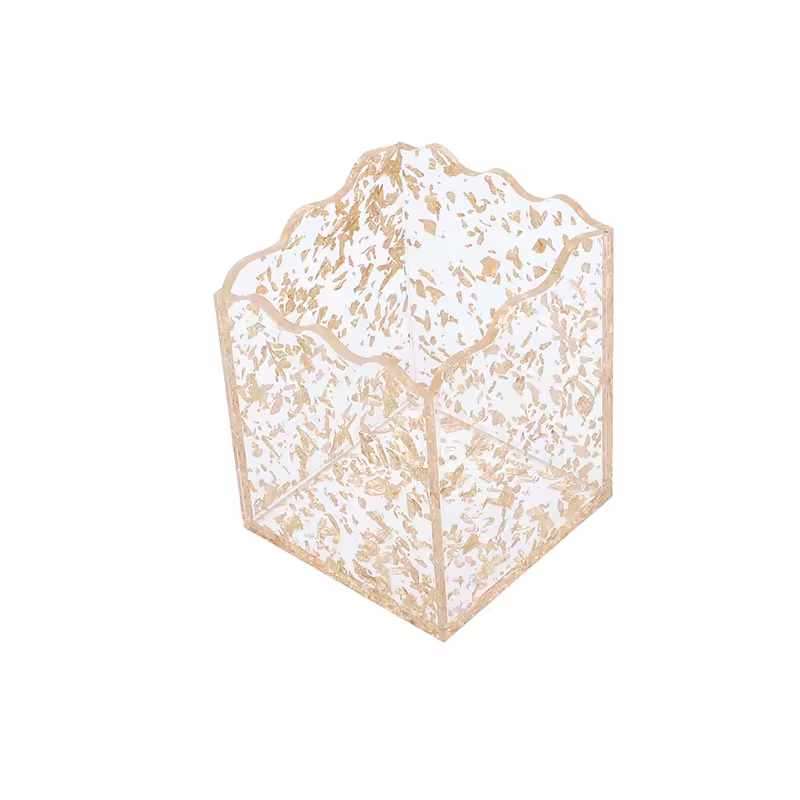 Luxury Gold Foil Glitter Acrylic Organizer Customizable Makeup Stationery Holder Chic New Desktop Storage Box for Vanity Office