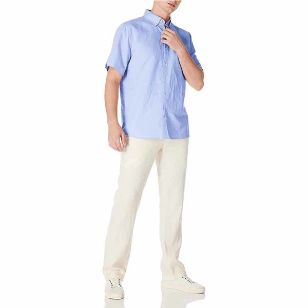 cuffed sleeves Men'S Cotton Linen Loose Shirts lightweight summer shirts With Chest Pocket