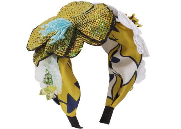 influencers fashion contrasting color fabric headband with flowers sequin rice beads wide fabric headbands yiwu