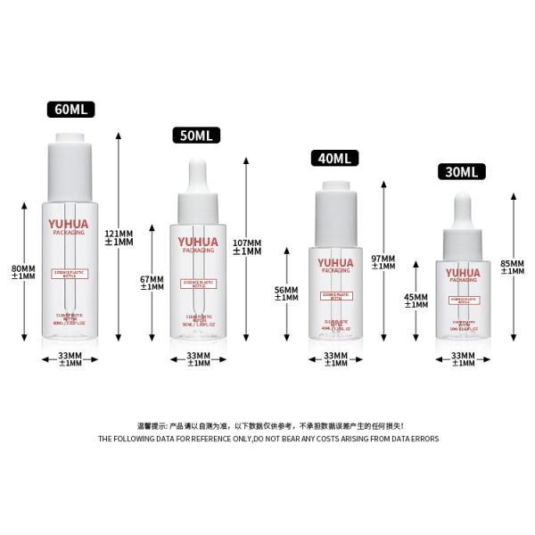 бутылка лосьона сыворотки макияжа 30ml 40ml 50ml 60ml пластиковая для косметической упаковки
