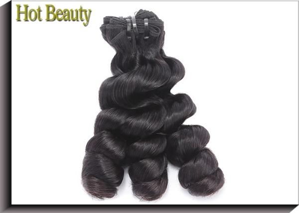 SGS Double Drawn Human Hair , Natural Color 1B Original Human Funmi Romance Hair Weft No Tangle