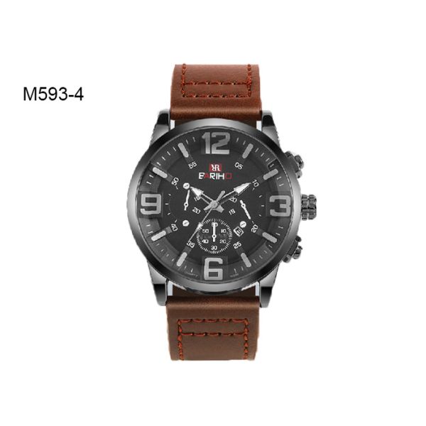 Big Dial Calendar Men's Quartz Watch For Business Work School Outdoor PU Strap M593