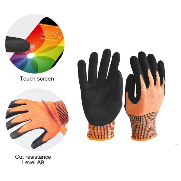 Luvas protetoras N-D138 A9 de nível anti-corte com função touchscreen Negro Laranja