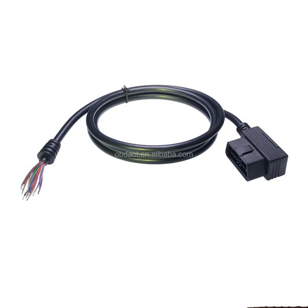 Versatile Applications Black OBD2 16 Pin Cable with Right Angle Open Ends and Pins Plating Nickel/Golden