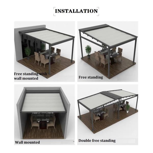 Настраиваемая водонепроницаемая выдвижная тента Алюминиевая ПВХ ПЕРГОЛА Крыша Солнцезащитная система