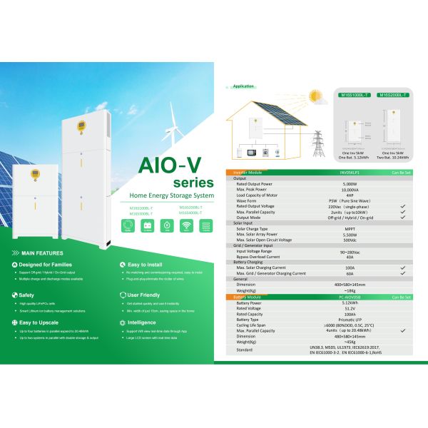 Vertical ALL in One Modular 51.2V 100Ah LiFePO4 RS485/CAN Phosphate Lithium Iron Solar Storage Batteries for Home