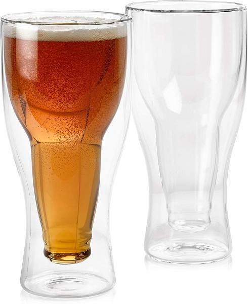 Caneca dobro isolada do vidro de cerveja da parede, 350ml cerveja Glasss para o feriado