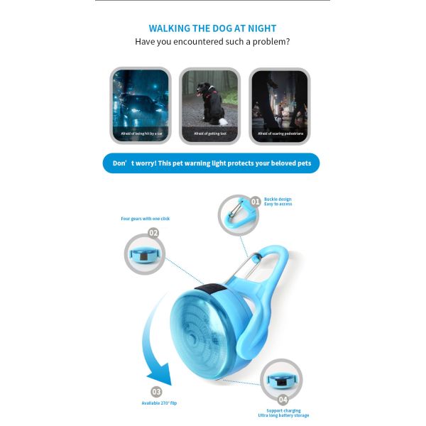 Logotipo personalizado IPX8 impermeable ajustable Perro Iluminación de etiqueta para caminar por la noche Parpadeo Brillante luminoso USB recargable